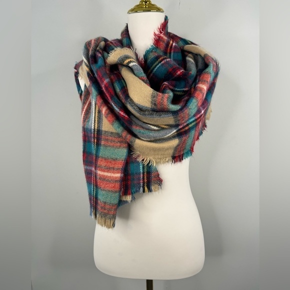 Warm Plaid Scarf Pretty Colors - Picture 1 of 5